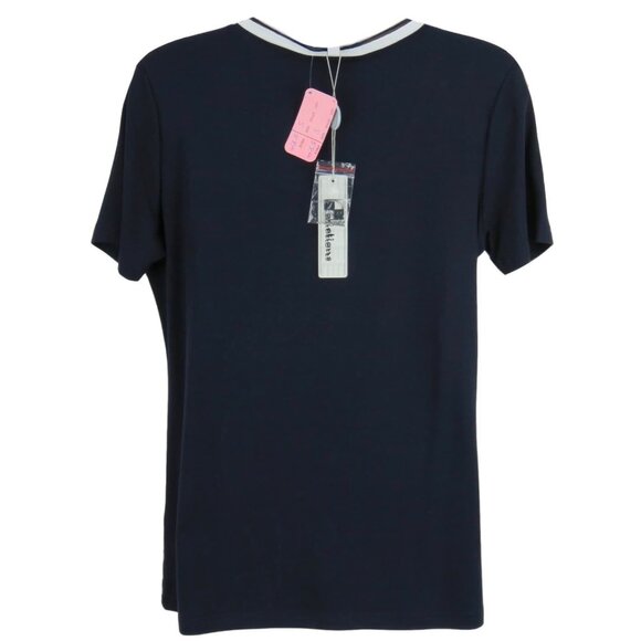 Variations Top Womens Size Small Blue White Studs Floral Short Sleeve Scoop - Picture 5 of 6